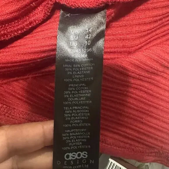 ASOS DESIGN Ribbed Midi Dress with Crossover – Deep Red - Picture 8 of 8